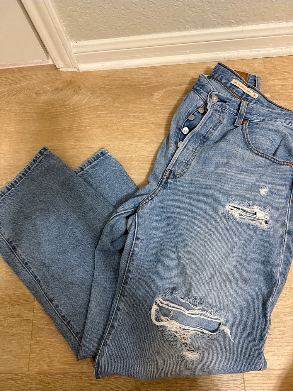 Levi's Light Blue Distressed Straight Leg Jeans